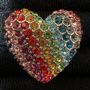 Betsey Johnson oversized rainbow heart stretch ring